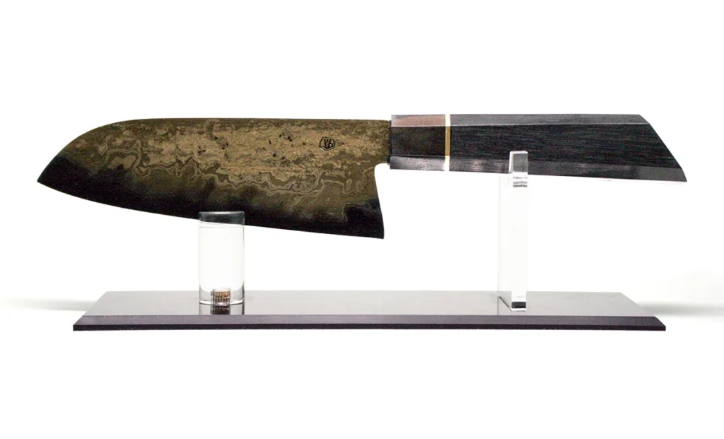 santoku san mai fer puddlé effet mineral doré