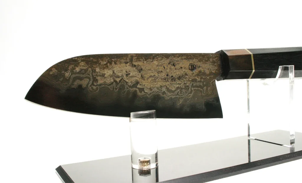 santoku san mai fer puddlé effet mineral doré