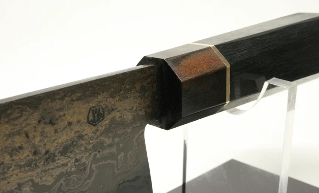 santoku san mai fer puddlé effet mineral doré