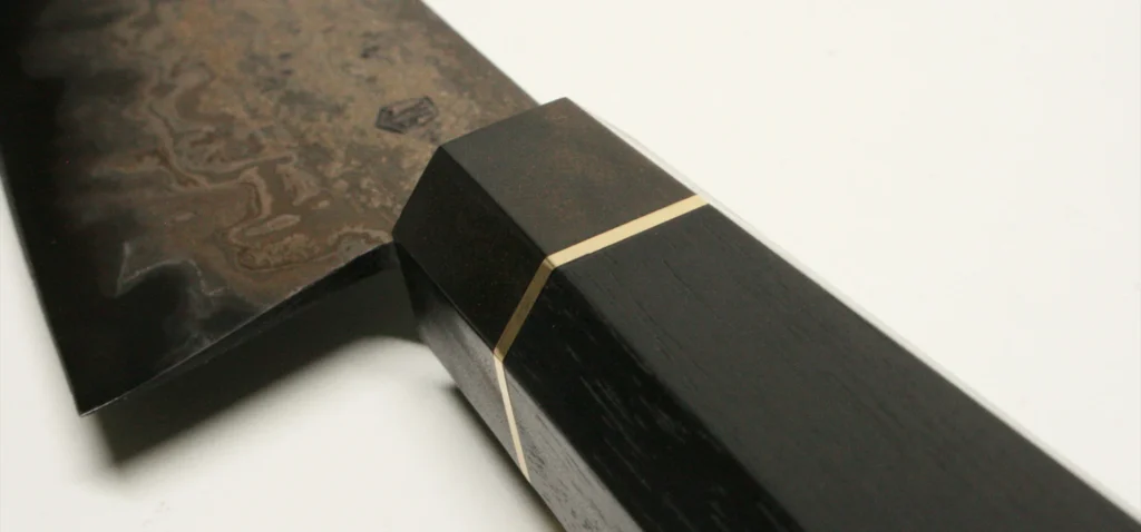 santoku san mai fer puddlé effet mineral doré