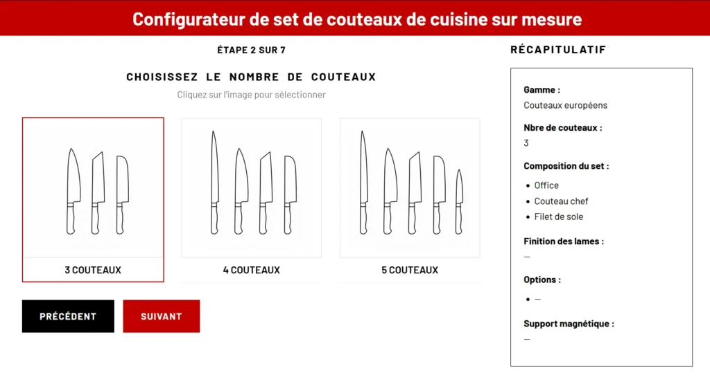 configurateur de set de couteaux sur mesure