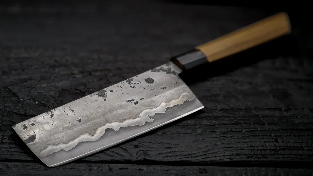 couteau de cuisine japonais nakiri san-mai artisanal sur mesure