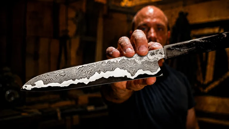 j’ai forgé un Gyuto en damas complexe Rivière d’Argent
