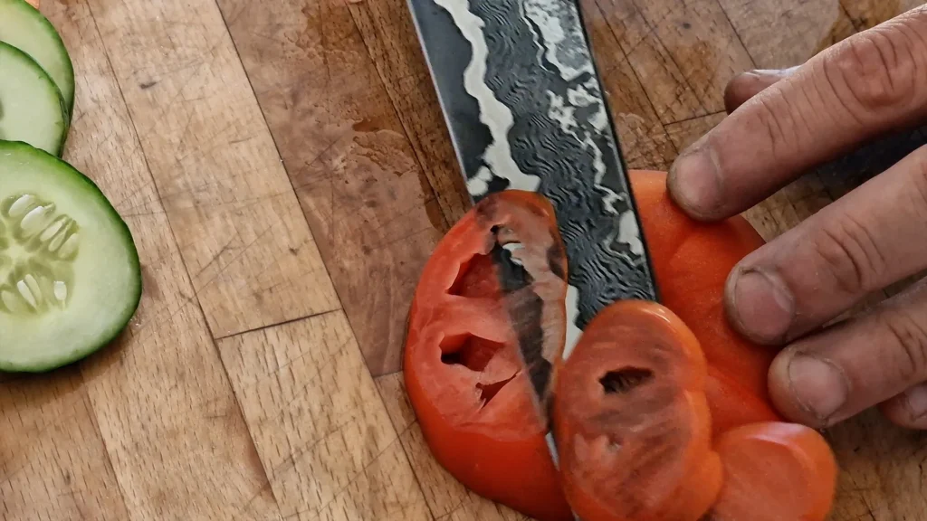 test de coupe gyuto artisanal
